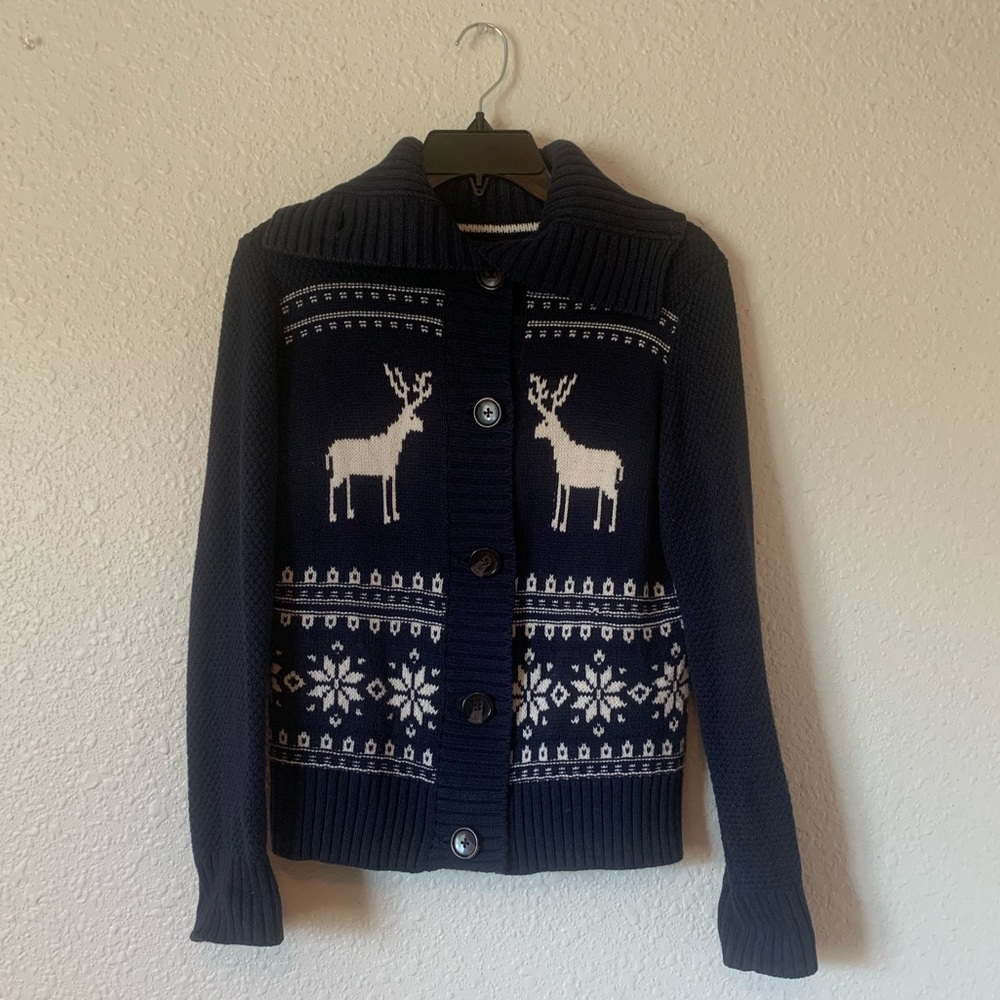 Beautiful Navy Blue Reindeer Cardigan/Sweater from Bass